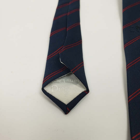 Christian Dior Striped Textured Navy Blue Red Tie - Picture 8 of 8